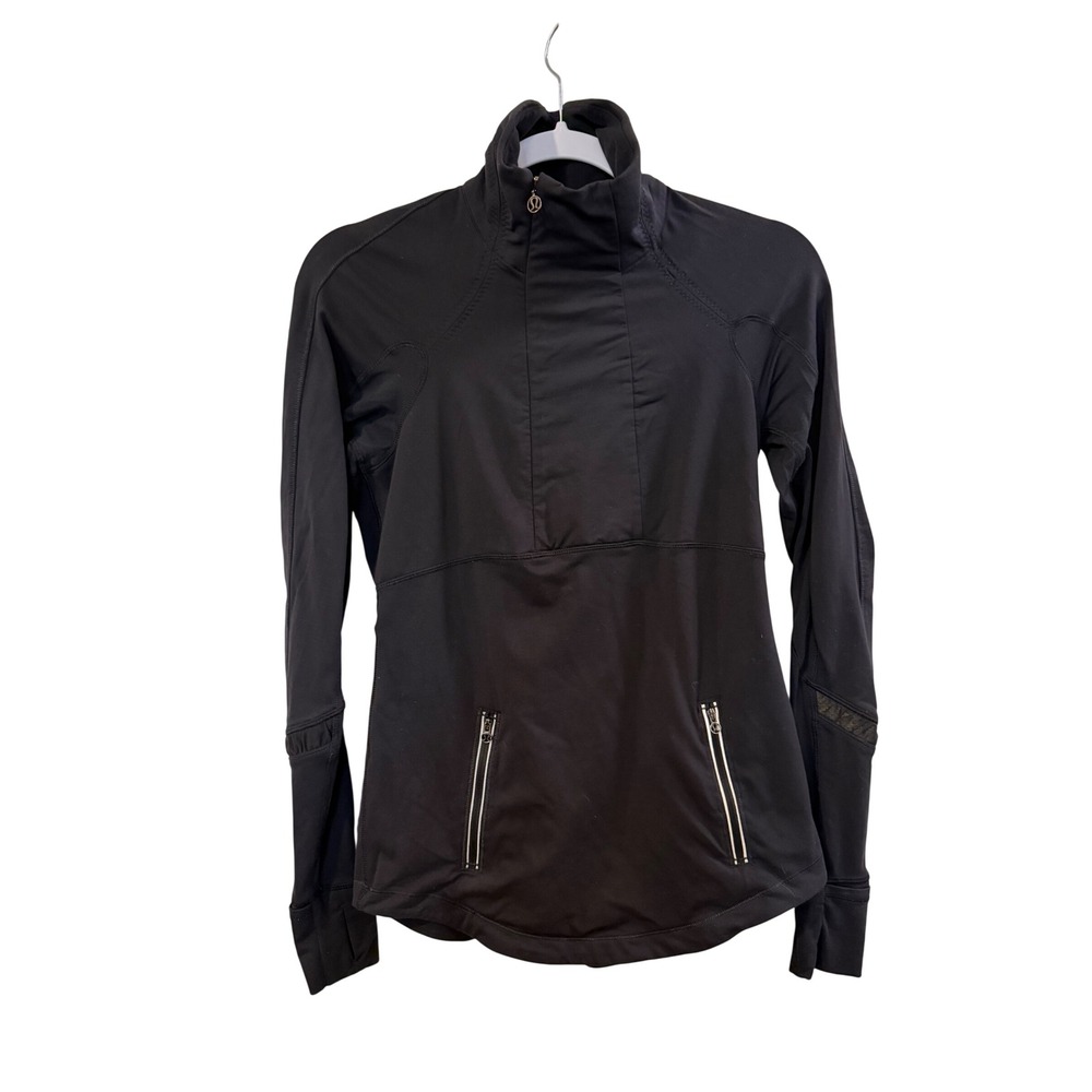 Lululemon Athletica Womens Black Running Jacket Mock Neck Thumbholes Size 6โ